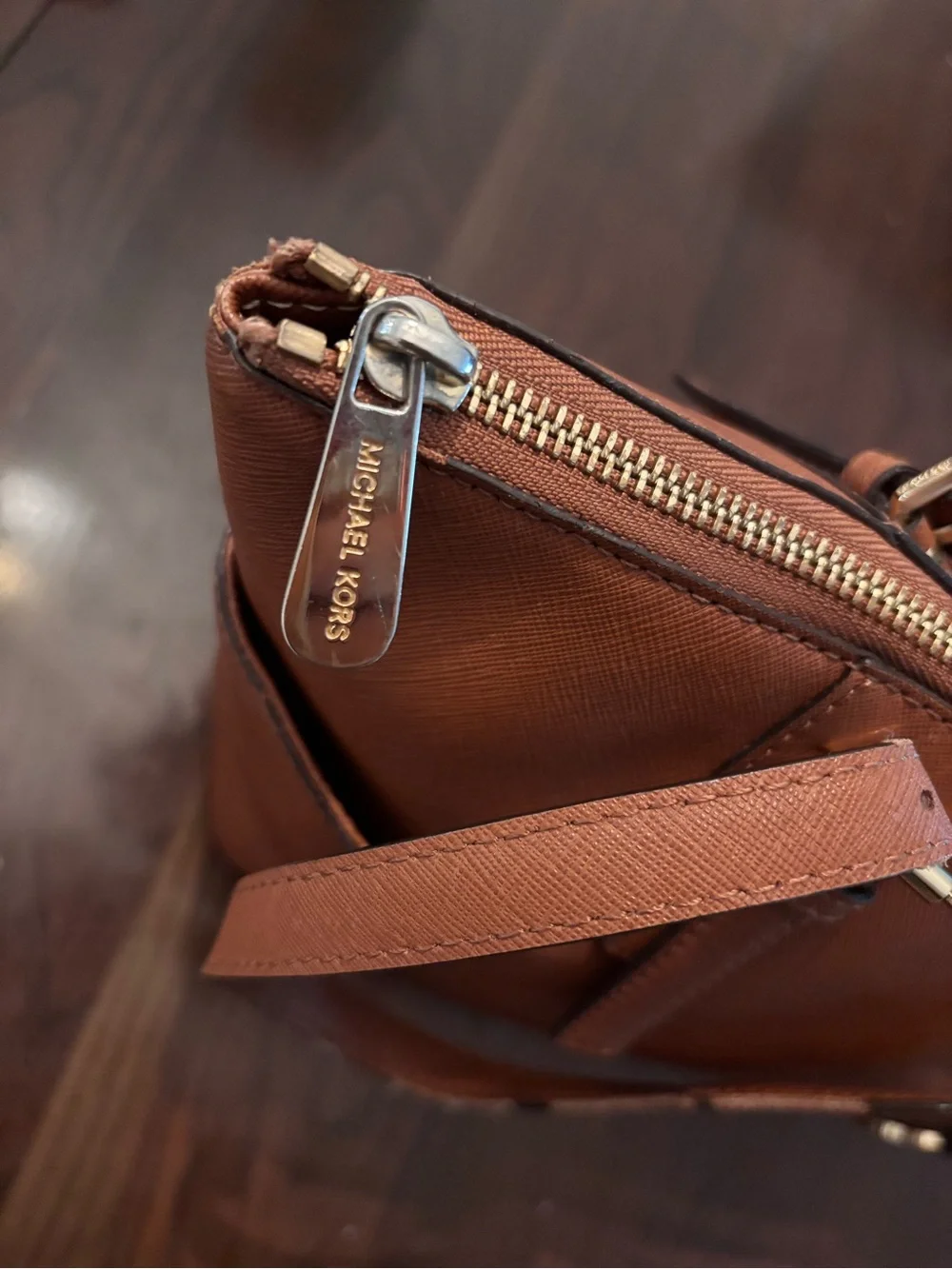 Michael Kors Cognac Leather Tote with MK Charm